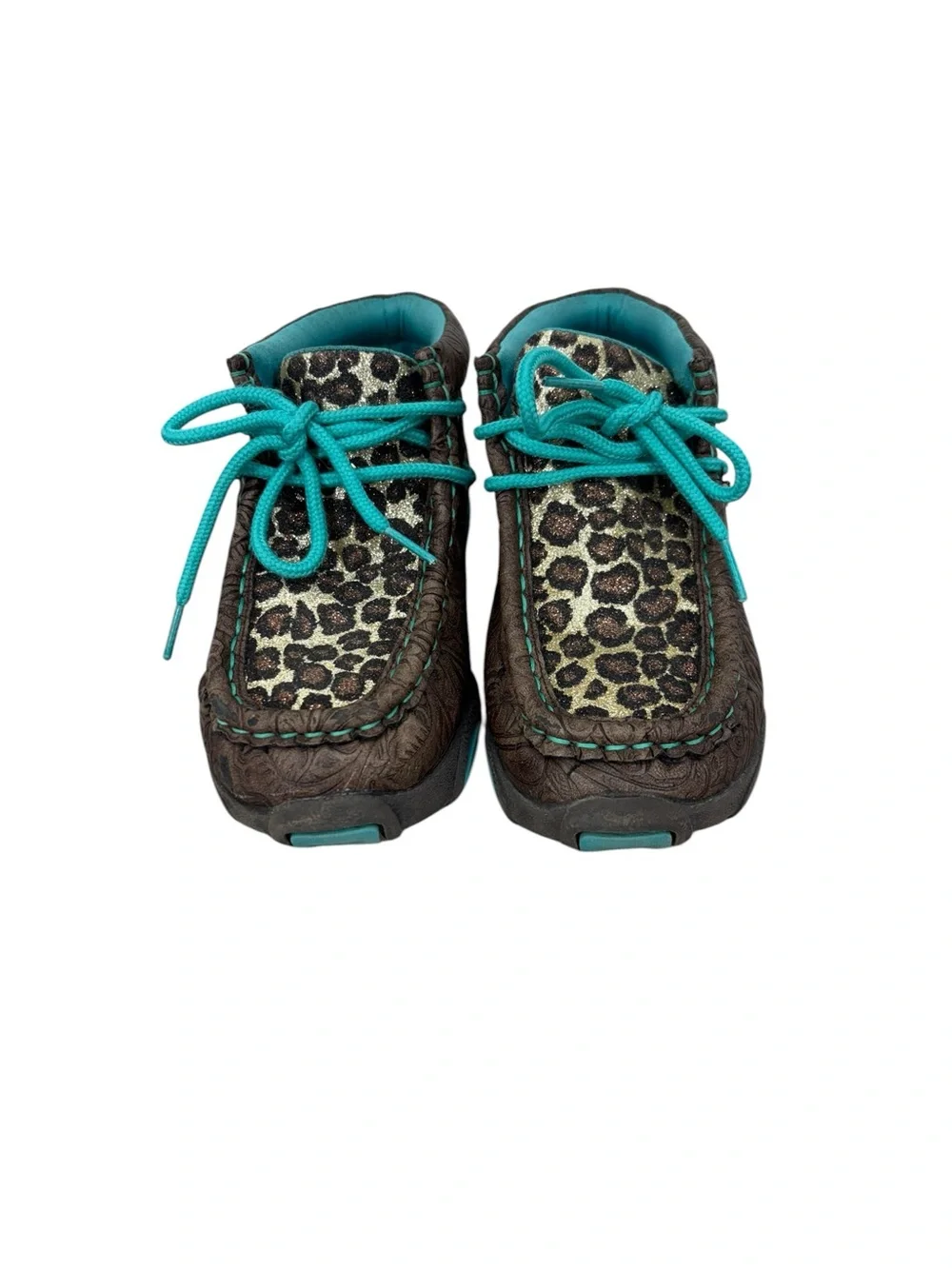 Twister Kids Leopard Print Tooled Leather Driving Mocs Shoes Size 10
